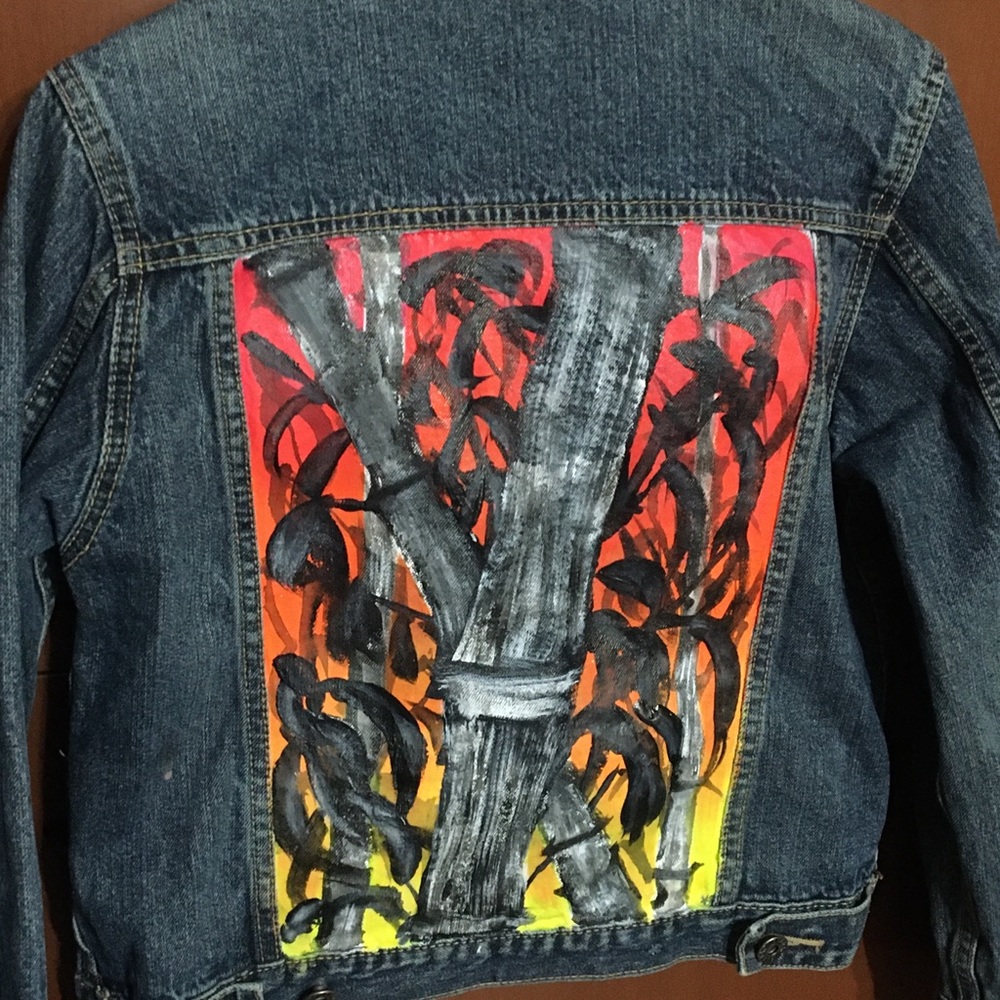 bamboo painted fluro glow jean jacket size M